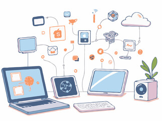 Smart Devices and IoT Connectivity in Contemporary Vector Art