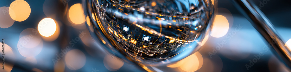 Poster glass sphere reflecting network pattern with bokeh lights