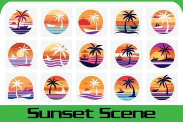 Warm Ocean Sunset Scene Vector Illustration for Retro T-shirt Designs