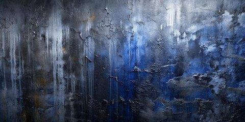 The dramatic and atmospheric surface features a mix of dark blue and grey, with stripes and spots that add depth. The textures suggest a rough, weathered look.Space for text.AI