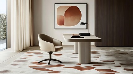 Modern Home Office Interior Design Featuring Beige Chair and Desk