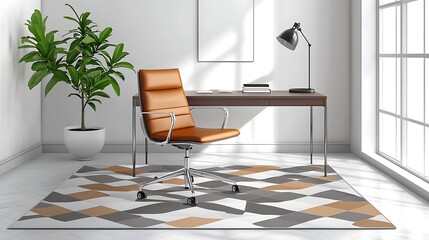 Modern Home Office Workspace With Leather Chair