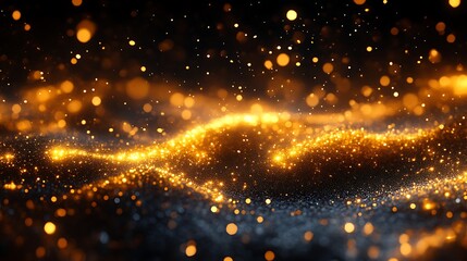 Golden Glitter Waves Dark Background Abstract