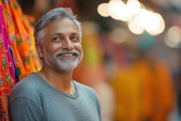 Fototapeta premium Smiling Man in Vibrant Indian Market