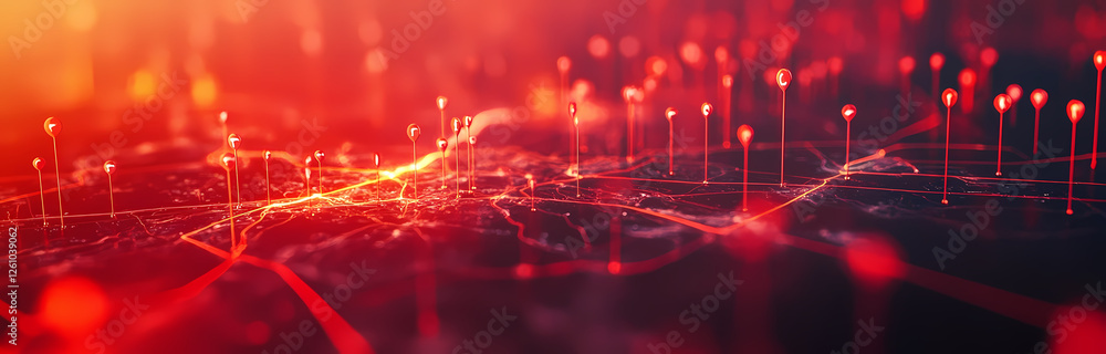 Aufkleber abstract red data flow: a captivating abstract background features a mesmerizing red data flow, evok