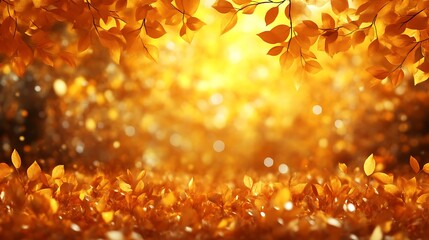 Golden Autumn Leaves Illuminated By Sunlight