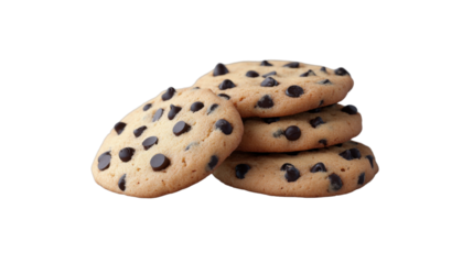 Chocolate chip cookies stacked on transparent background