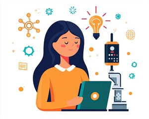 World youth skills day, an icon flat art of young people upskilling for the future with online courses, e-learning