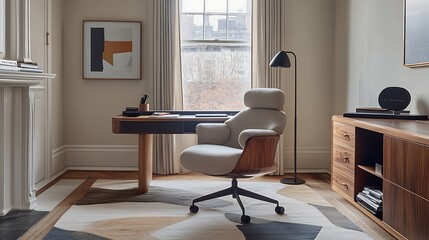Modern Home Office Featuring Comfortable Chair and Desk