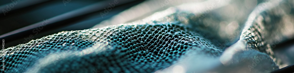 Poster teal netting fabric draped over parallel lines
