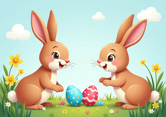 colorful rabbit posters promote easter egg hunts cartoon spring scenes festive designs holiday flyers banners