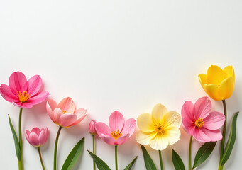 colorful spring flowers adorn simple paper background gentle hues pink