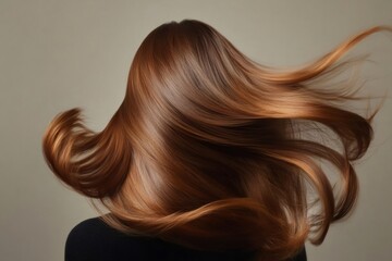 Fototapeta premium Back view of a model with long, flowing chestnut hair, highlighting its shine, volume, and movement