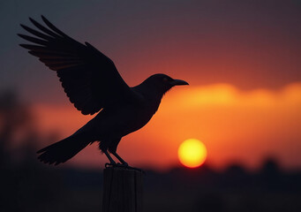 Fototapeta premium dark bird shapes remain sunset sky light fades quickly outdoors suddenly night quietly