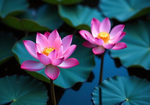 dark blue water surrounds beautiful thai lotus flowers bring appreciation people around world