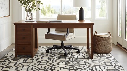 Modern Home Office Desk Setup With Beige Chair
