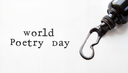 Retro-inspired graphic for World Poetry Day featuring a typewriter and elegant script, celebrating the art of poetry and communication.