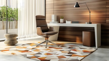 Modern Home Office Workspace With Brown Leather Chair