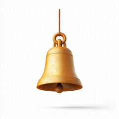 Fototapeta premium golden bell hanging from rope, symbolizing celebration and tradition. bell smooth surface reflects light, creating warm and inviting atmosphere