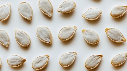 Close-Up Arrangement of Organic Seeds on a Neutral Background Creating a Natural Pattern