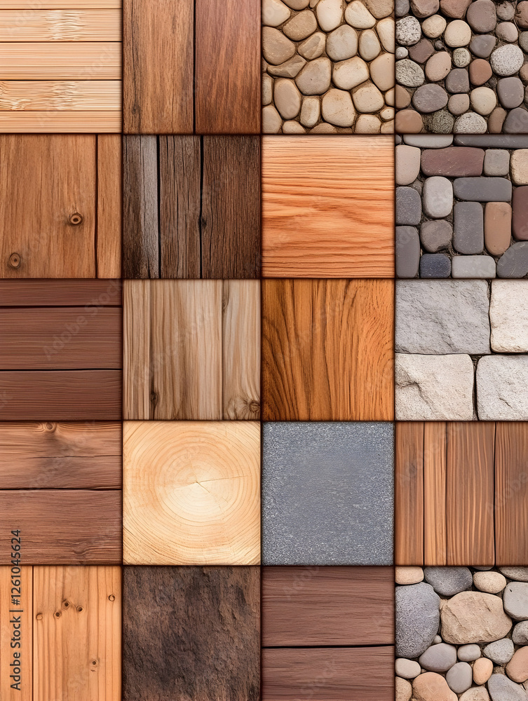Aufkleber varied natural textures in square patterns for background