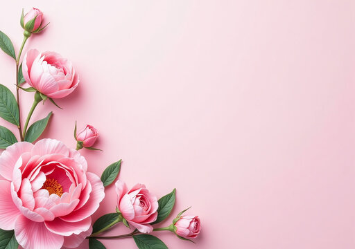 floral design features peonies roses soft pink background elegant romantic look wedding special occasion