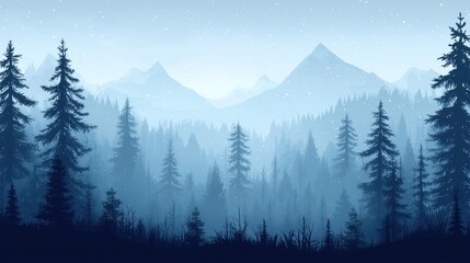 Fototapeta premium Serene Winter Forest Mountain Landscape Scene