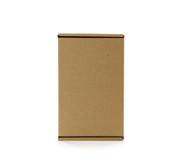 One closed cardboard box isolated on white. Mockup for design
