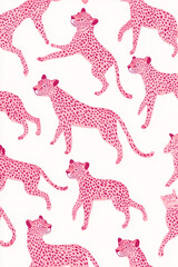 Pink and white pattern of leopards is printed on a white background