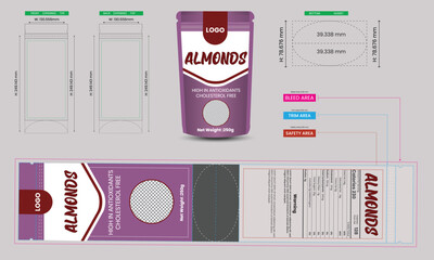 almonds, template, snack, design, product, retail, package, blank, realistic, polymer