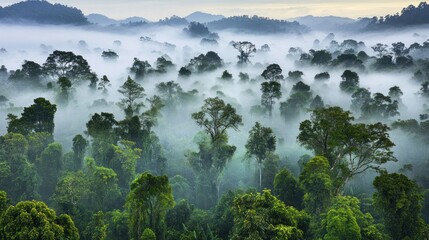 Misty Rainforest Landscape Mountainous Terrain