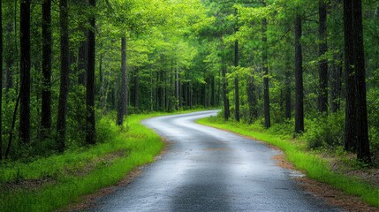Fototapeta premium Winding Road Through Lush Green Forest Canopy