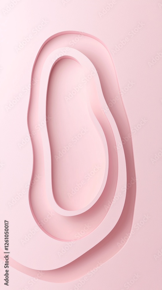Poster pink layered paper cutout creating abstract shapes and shadows, forming an interesting design with d