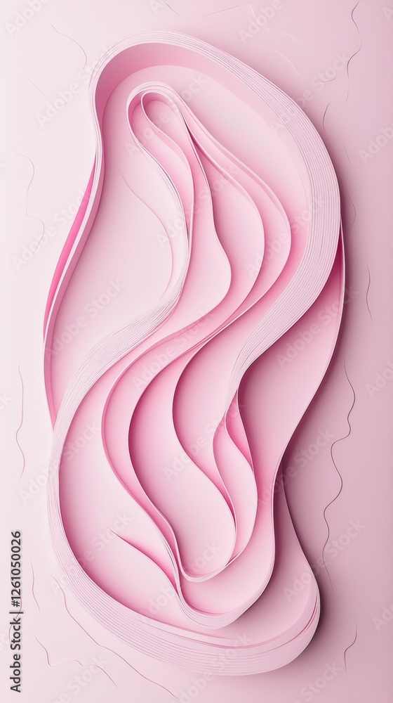 Poster pink paper stripes are creating abstract wavy shapes on a pink background, forming a visually appeal