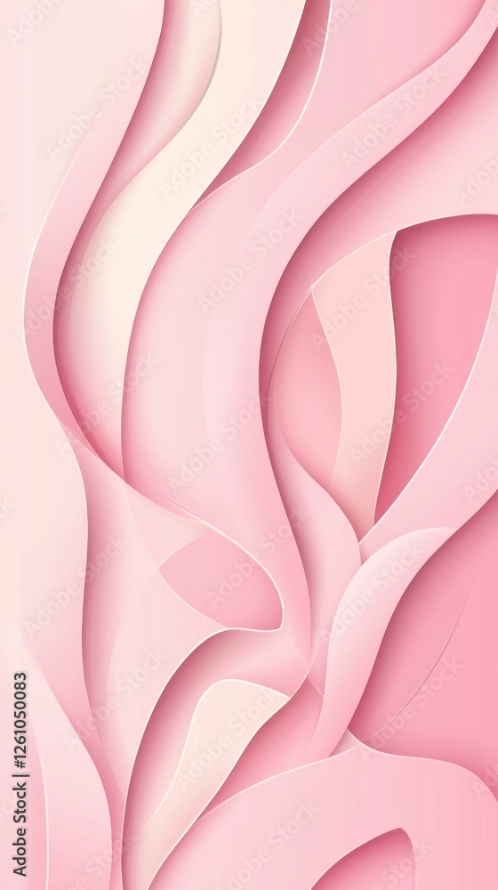Poster smooth, undulating shapes in pink and cream create an elegant abstract background with a layered, th