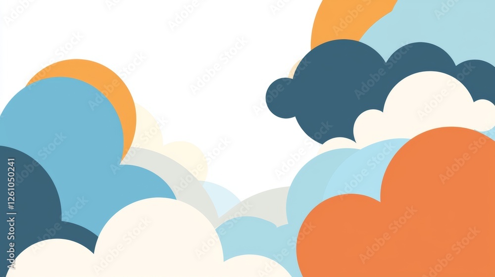 Poster this abstract vector illustration features colorful, overlapping clouds and sun elements, creating a