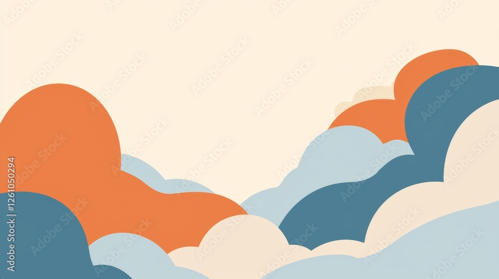 Poster modern abstract background featuring colorful overlapping rounded shapes resembling clouds, creating