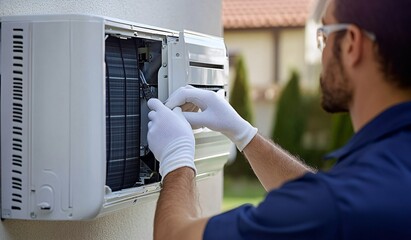 professional service a man repairs an air conditioner
