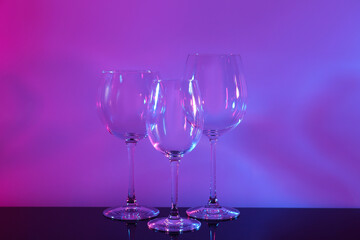 Empty glasses on table, color tone effect