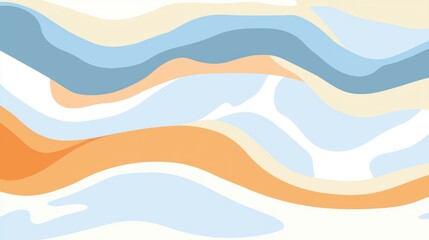 Fototapeta premium Smooth, curved shapes in pastel shades of blue, orange, and cream create a calming yet dynamic abstract background, offering a soft and visually appealing design