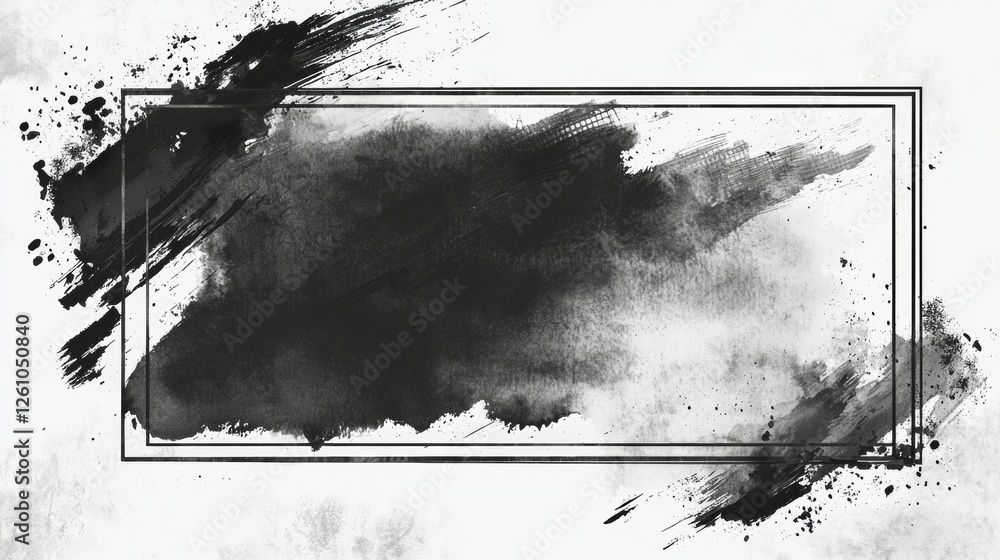 Poster black brush strokes combined with a double frame create an abstract grunge background featuring ampl