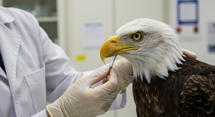 Bald Eagle Examination - Close-up of a bald eagle receiving a medical examination from a veterinarian