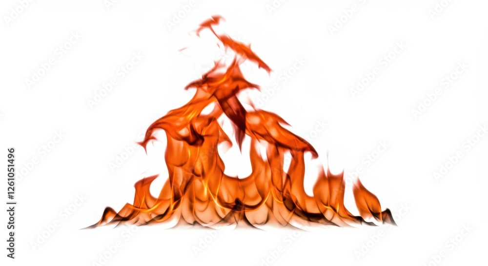 Poster abstract flames on white background with dynamic shape and intense orange hue