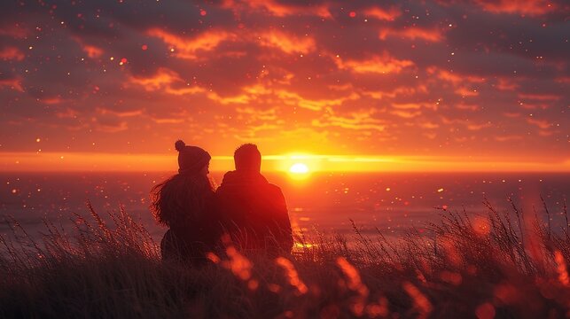 A couple watching the sunrise together on the first day of the new year, embracing the beauty and promise of a new beginning