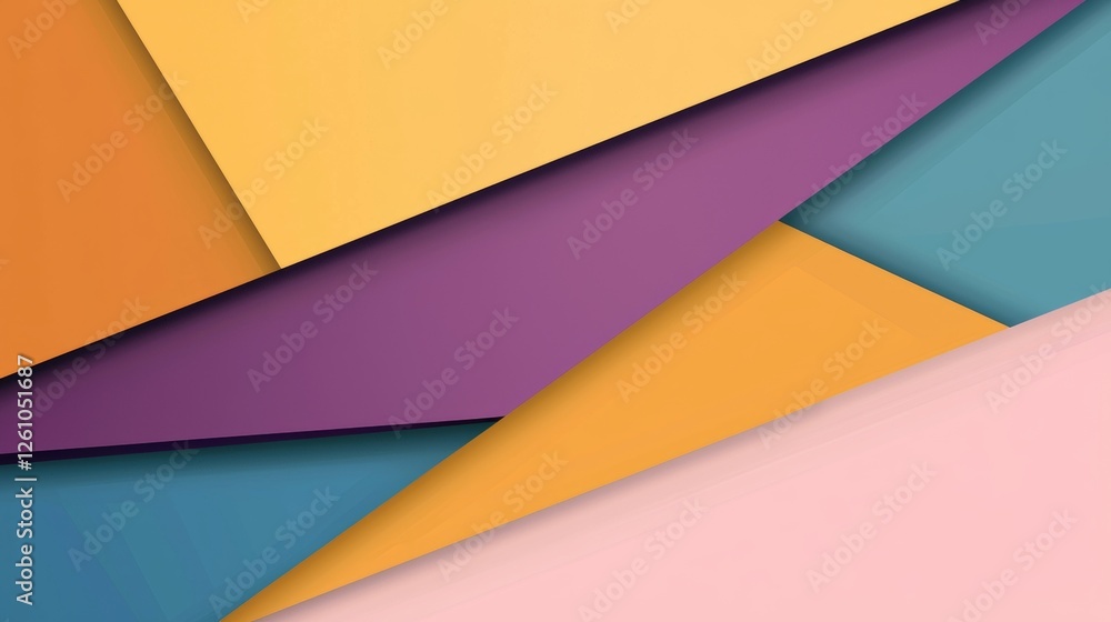 Poster geometric shapes in various colors overlap, creating a visually appealing abstract background with s
