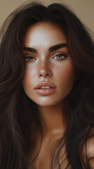 Fototapeta premium Woman with long hair expressing beauty against neutral background