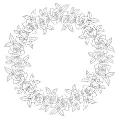 Round Flower Wreath Garland Of Line Drawn Roses