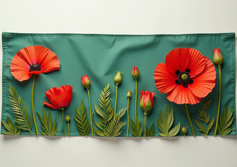 horizontal green bandeau red flower nature poppy