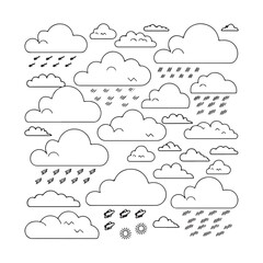  weather icons  clouds in various shapes silhouette vector art illustration