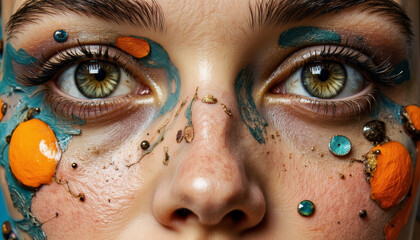Surreal portrait with dreamlike distortion and vibrant colors, artistic expression